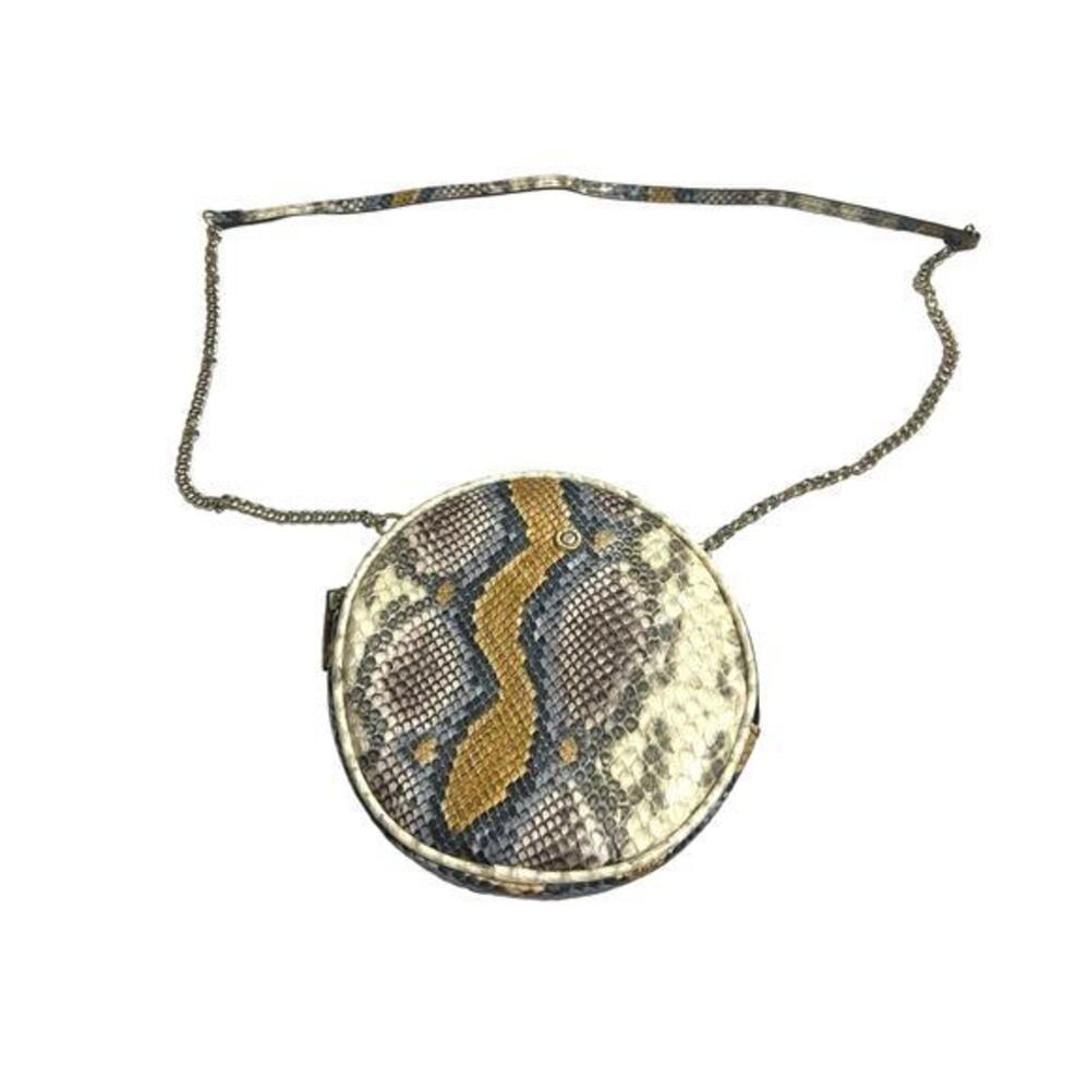 Kate Landry Snake Print Crossbody Shoulder Purse Belt Loops Chain Strap Cream